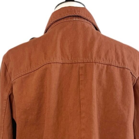 Free People Denim Jean Jacket Button Front Terracotta Orange Women’s Size Medium - Picture 9 of 13
